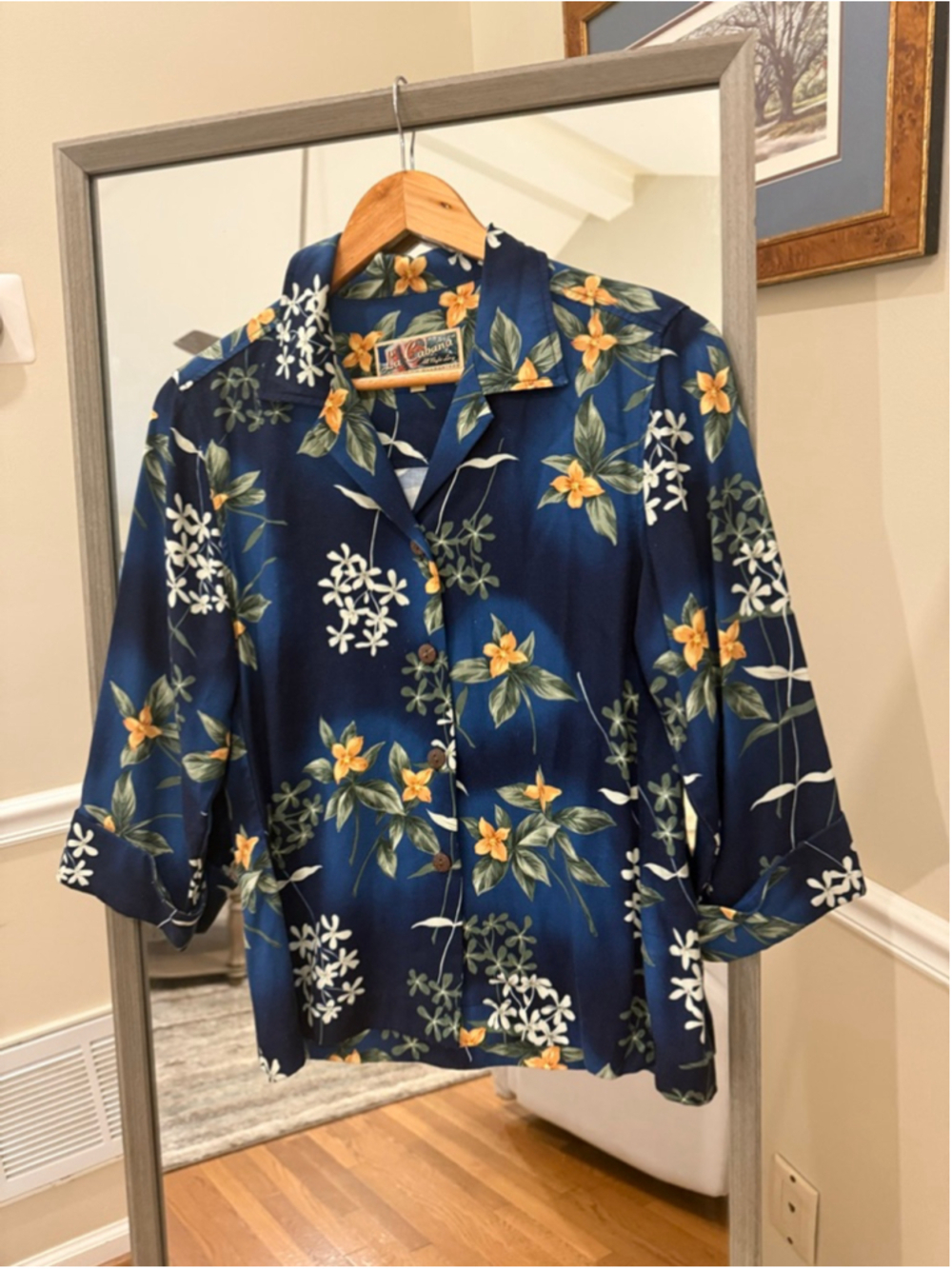 Women's La Cabana Tropical Blue Floral Button Down Shirt S